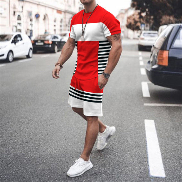 Casual Colorblock Sports Short Sleeve Suit