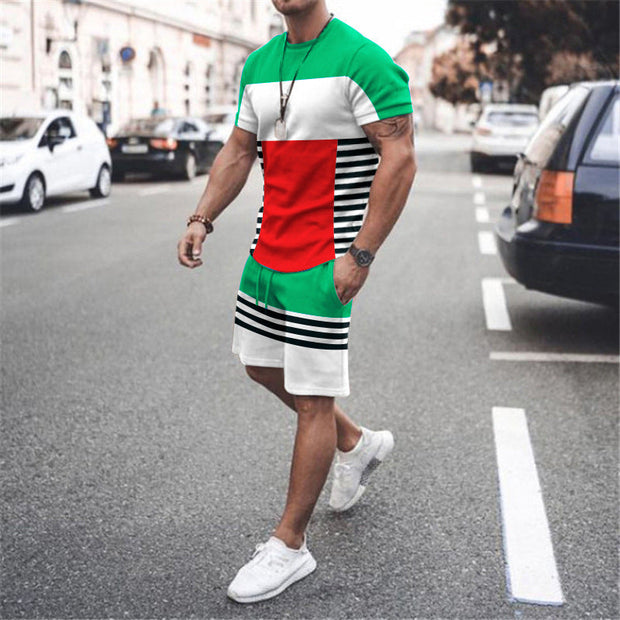 Casual Colorblock Sports Short Sleeve Suit