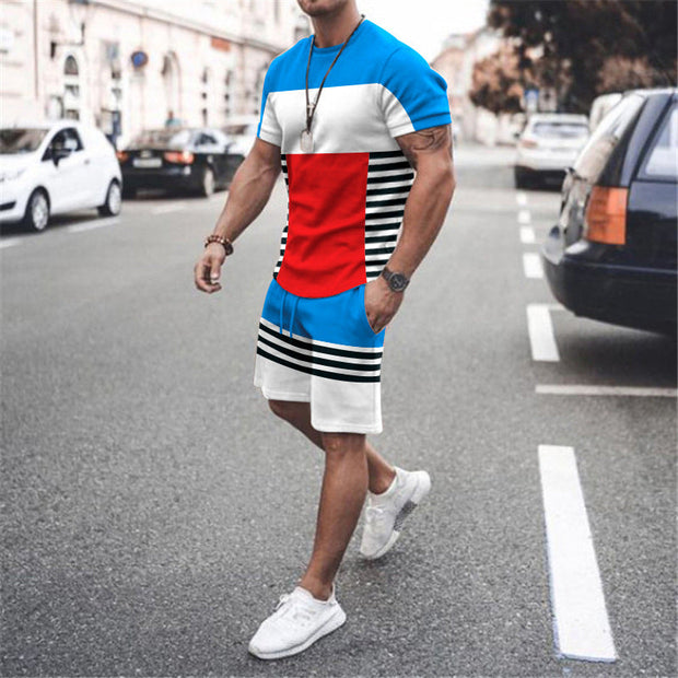 Casual Colorblock Sports Short Sleeve Suit