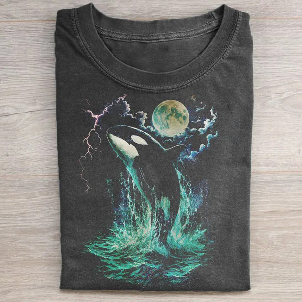Orca Midnight Vintage Style Graphic  T-shirt