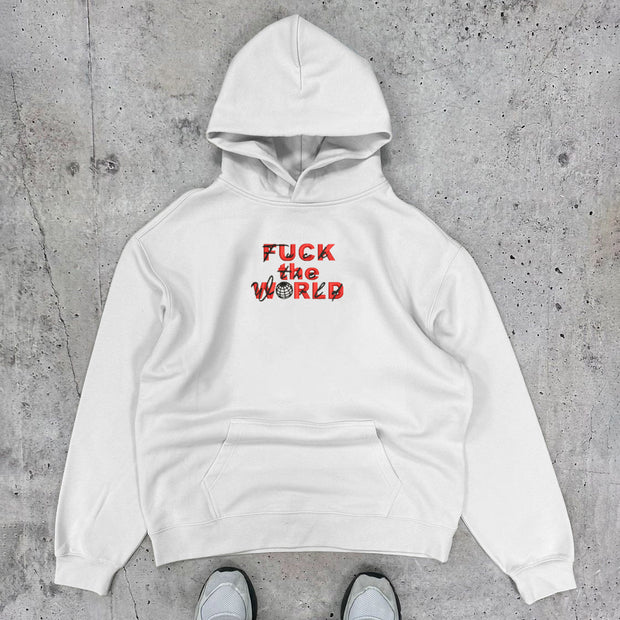 Letters Earth Print Long Sleeve Hoodies