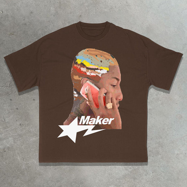 Make a phone call casual street hip-hop rap print T-shirt
