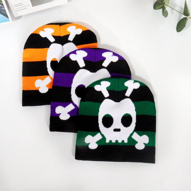 Striped skull knitted hat fashionable casual hat