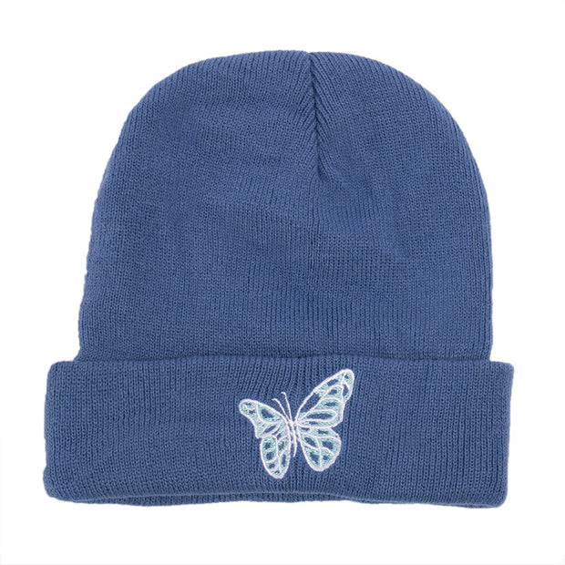 Butterfly print knit hat pullover cap go out warm woolen cap