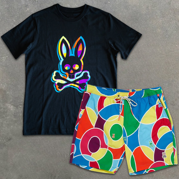 Skull Rabbit Graphic Print Short Sleeve Two Piece