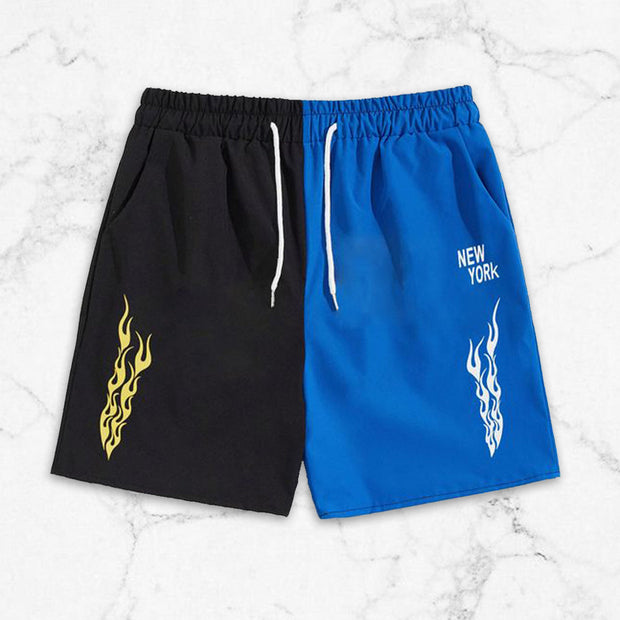Street Colorblock Fire Print Shorts