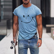 Round neck printed smiley casual summer short-sleeved men's shirt