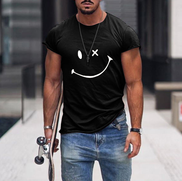 Round neck printed smiley casual summer short-sleeved men's shirt
