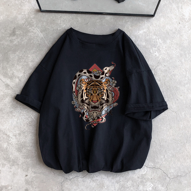 Tiger print short-sleeved T-shirt