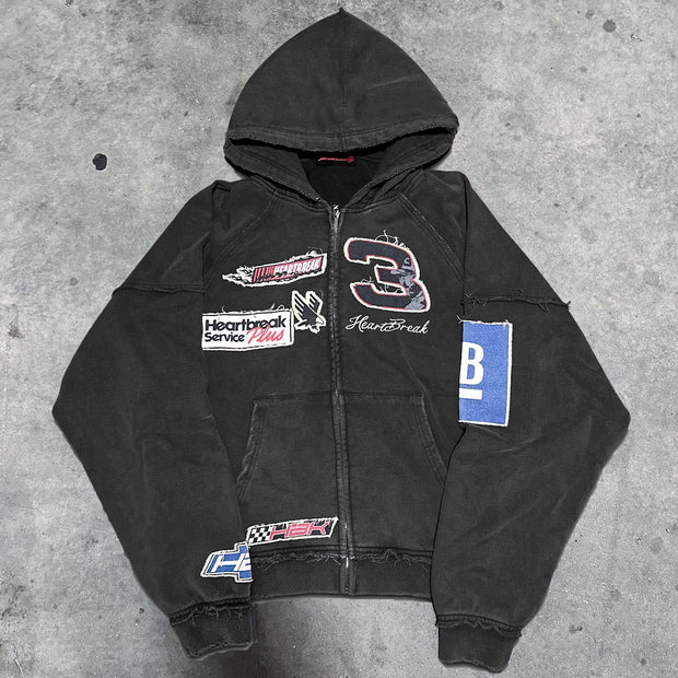 Street Style Vintage Double Hood Zip-Up Hoodie