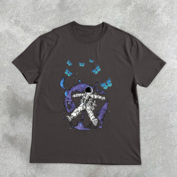 astronaut butterfly design print T-shirt