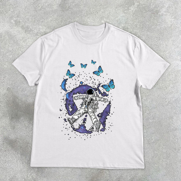 astronaut butterfly design print T-shirt