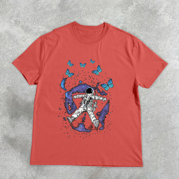 astronaut butterfly design print T-shirt