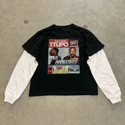 Fake Two Daily News Print Long Sleeve T-Shirt