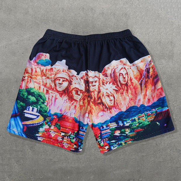 Heroes Of The Leaf Print Mesh Drawstring Shorts
