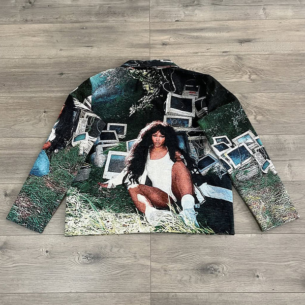 Fashion Character Print Long Sleeve Zipped Jacket