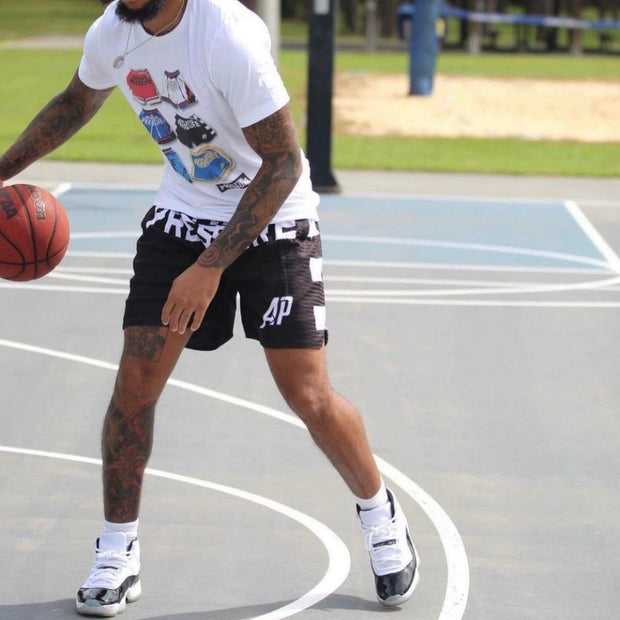 Black And White Print Mesh Shorts
