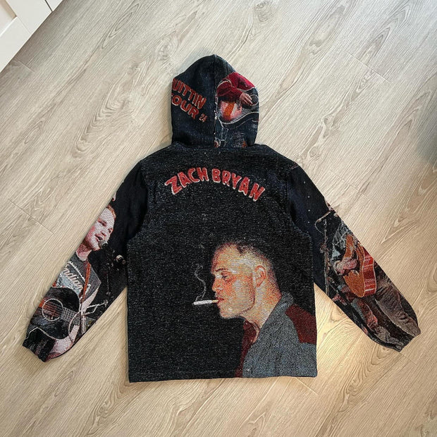 Fashionable statement tapestry print hoodie