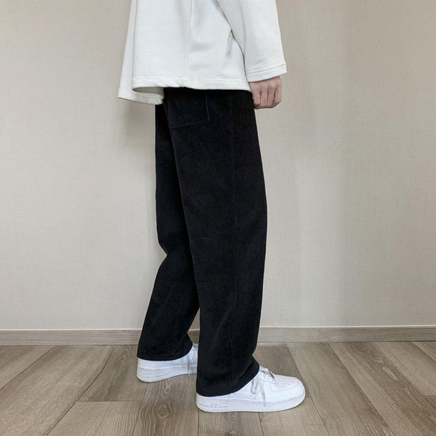 Men's sports sweatpants loose and versatile solid color straight wide-leg mopping pants