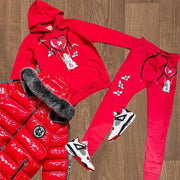 Fashion retro cartoon print hooded sweater set