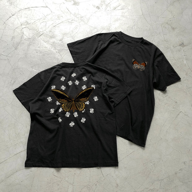 Personalized butterfly trend print retro short-sleeved T-shirt