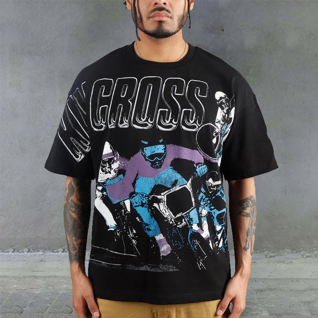 Bike Race Print Casual Street T-Shirt