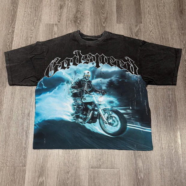 Motorcycle Print Short Sleeve T-Shirt