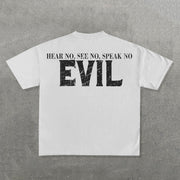 Hear No See No Speak No Evil Print Short Sleeve T-Shirt