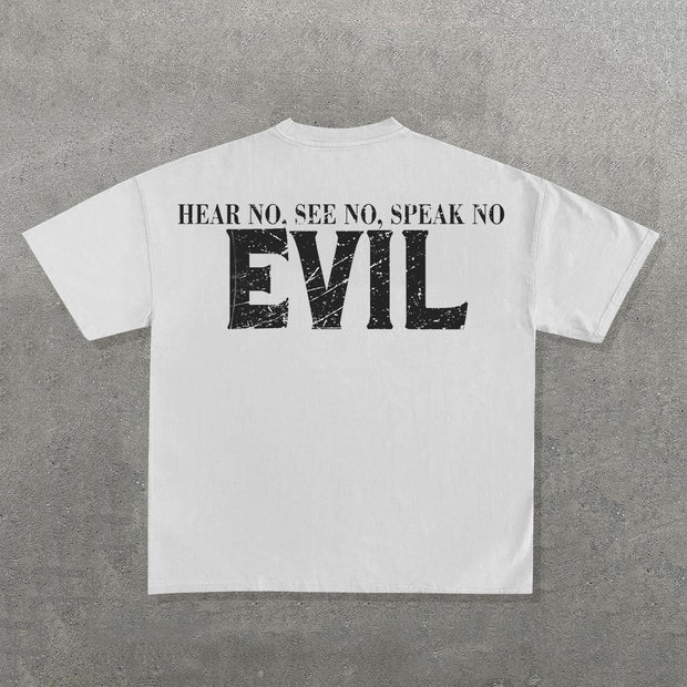 Hear No See No Speak No Evil Print Short Sleeve T-Shirt