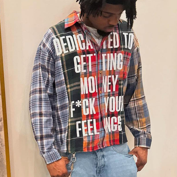 Colorful Plaid Vintage Stitching College Flannel Shirt