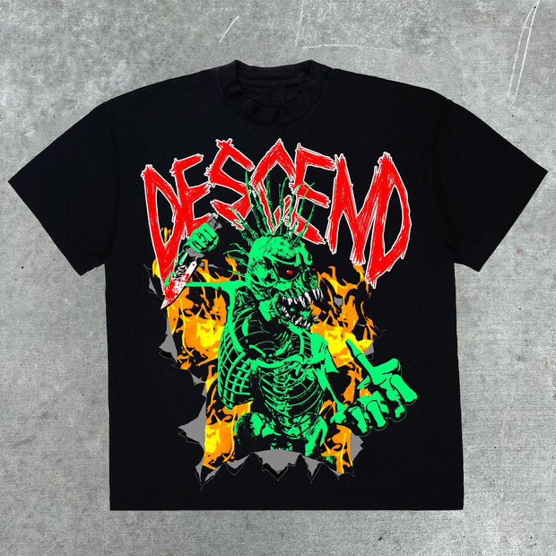 Casual Vintage Print Street Short Sleeve T-Shirt