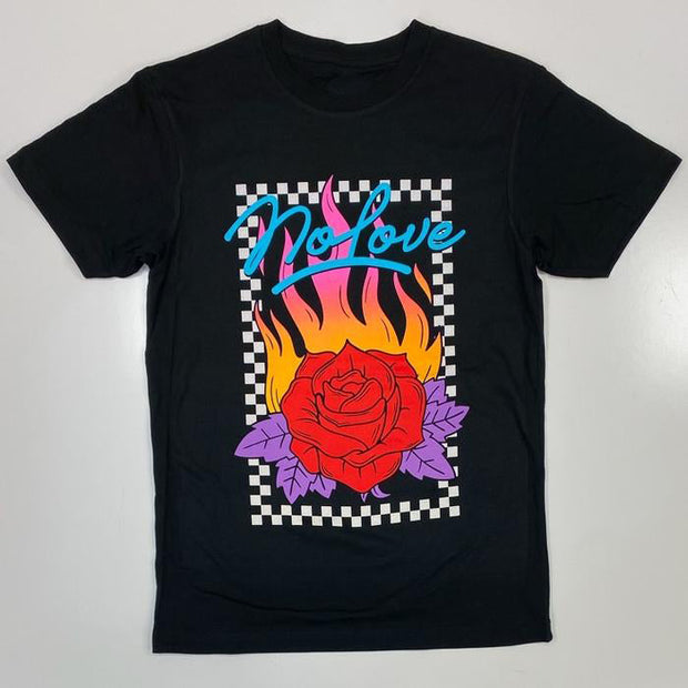 Personalized rose print round neck short-sleeved T-shirt