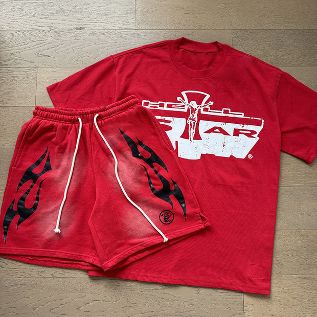 Cross Jesus casual street T-shirt shorts two-piece set