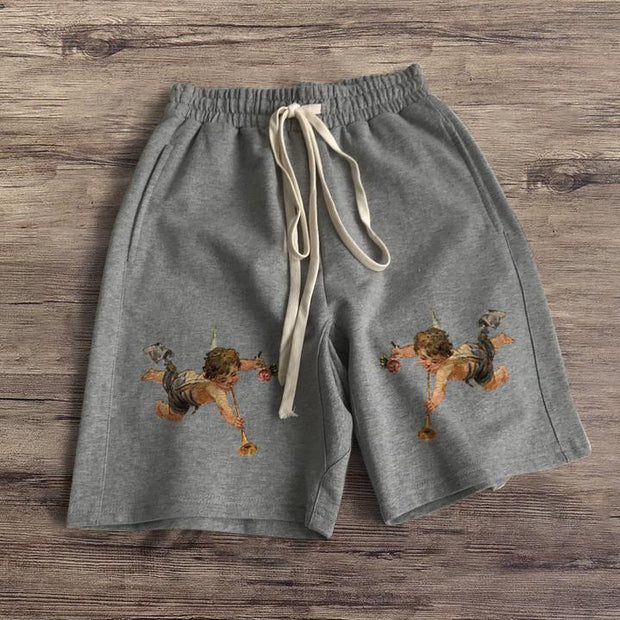 Fashion retro literary print casual shorts