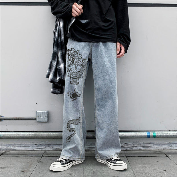 Street fashion print casual loose jeans