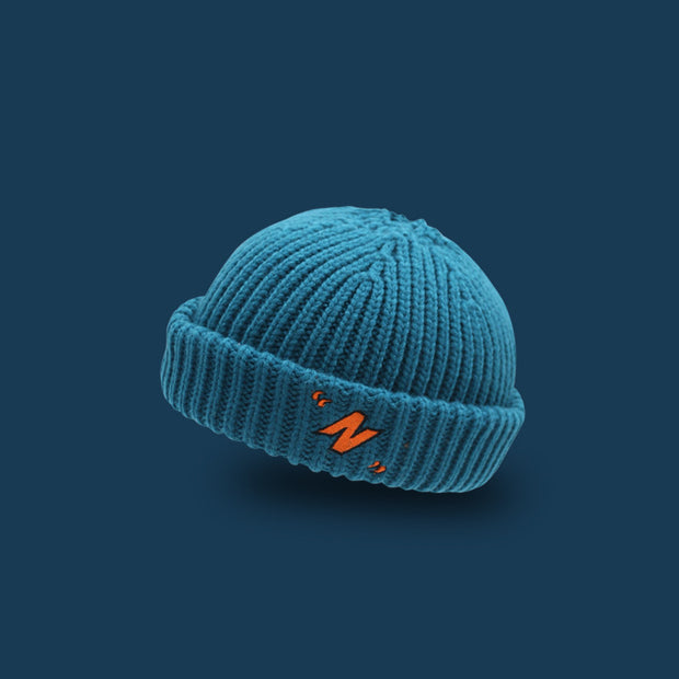 Letter embroidery woolen knit melon leather hat with flanging to keep warm