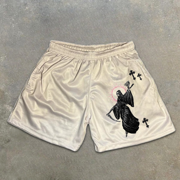 Skull Graphic Print Elastic Shorts