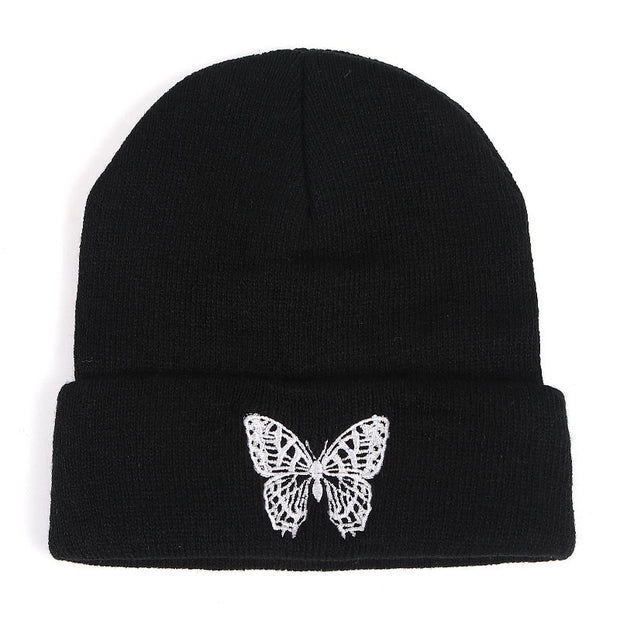 Butterfly embroidery knitted hat hip hop woolen cap warm cap cold cap