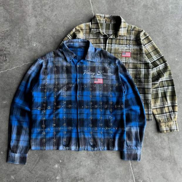 Casual Street Retro Colorful Plaid Gradient Flannel Shirt
