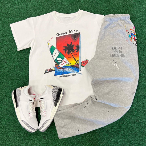Holiday Letters Print T-shirt Sweatpants Two Piece Set