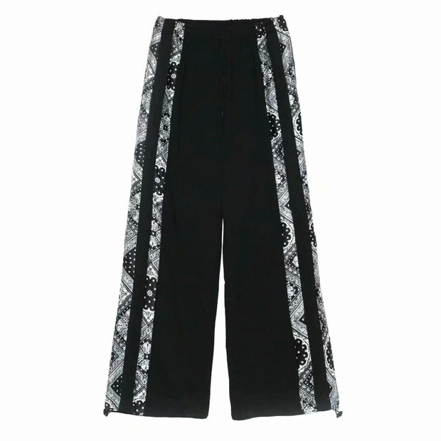 Street retro side cashew flower striped sports casual trousers