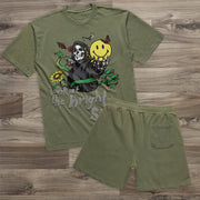Skull Fashion Retro Street Short Sleeve Shorts Set