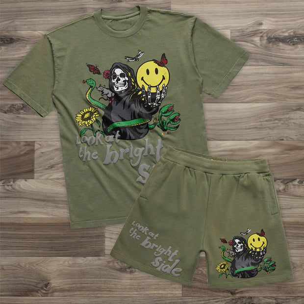 Skull Fashion Retro Street Short Sleeve Shorts Set