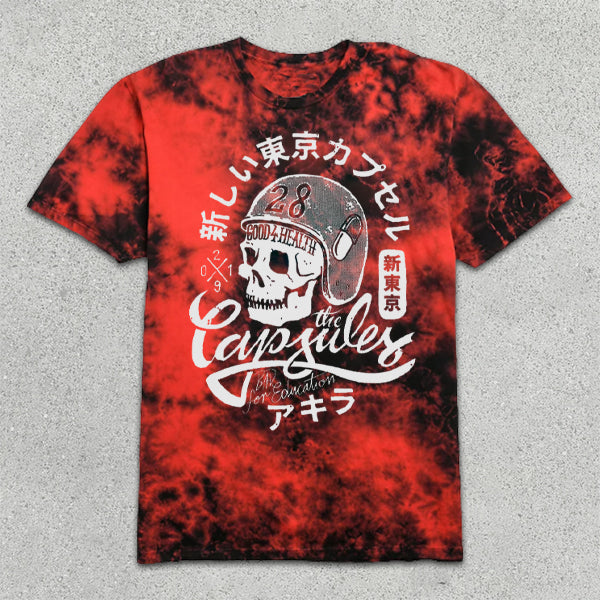 Skull Print Tie-Dye Short Sleeve T-Shirt