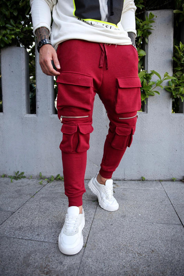 Multi pocket zipper hip hop fitness slim fashion casual sports trousers