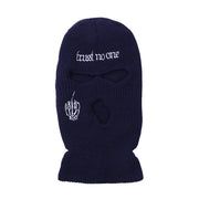 Embroidered warm letter wool hat outdoor windproof hip-hop mask head cover three-hole knitted hat