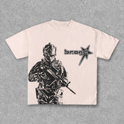 Casual Crew Neck Soldier Print T-Shirt