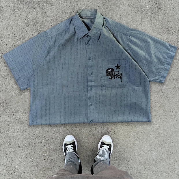 Retro casual print short sleeve shirt