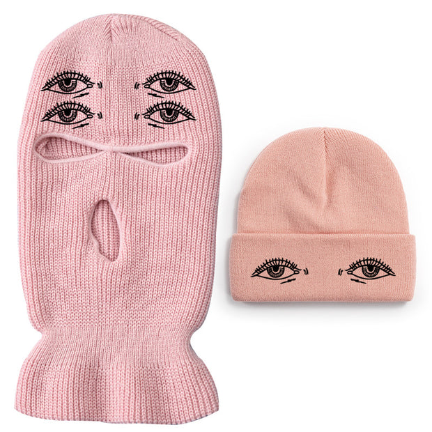 Eyes three-hole couple knit hat