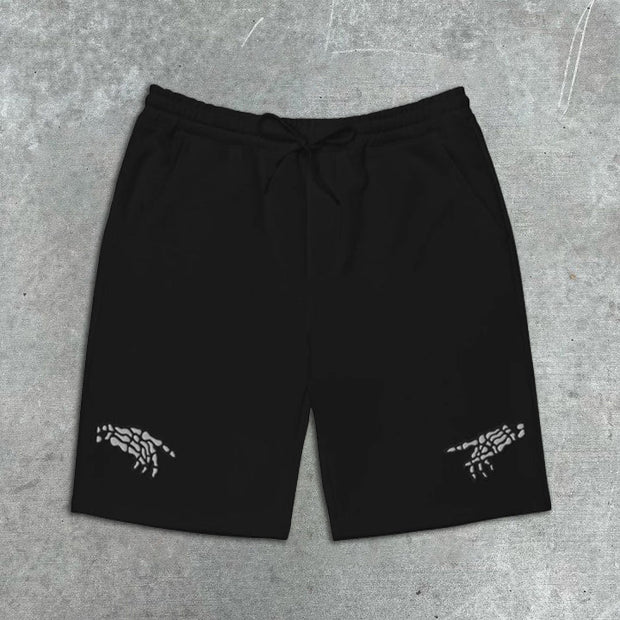 Skull Hand Print Elastic Shorts